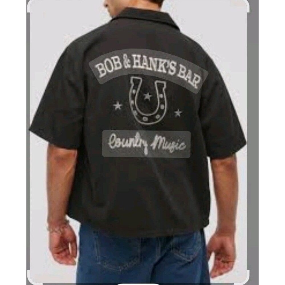 Abercrombie fitch Short-Sleeve Western Graphic Button-Up Shirt Men S Black @K8b